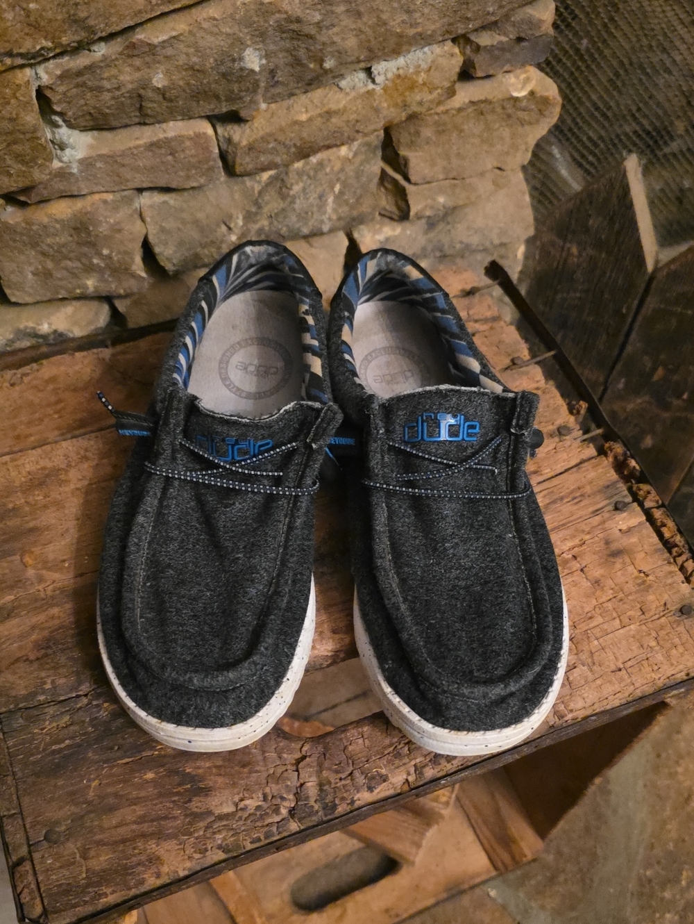 Hey Dude Kids Charcoal Slip-On Sneakers with Blue Accents